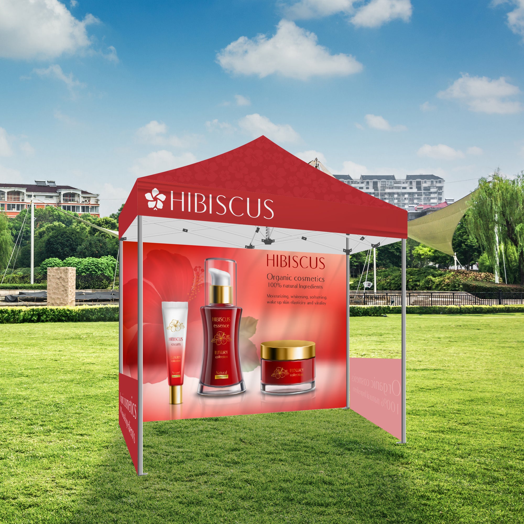 HassleFree™ 10x10 Premium Tent w/ Full Color Canopy, Back Wall, and Side Walls