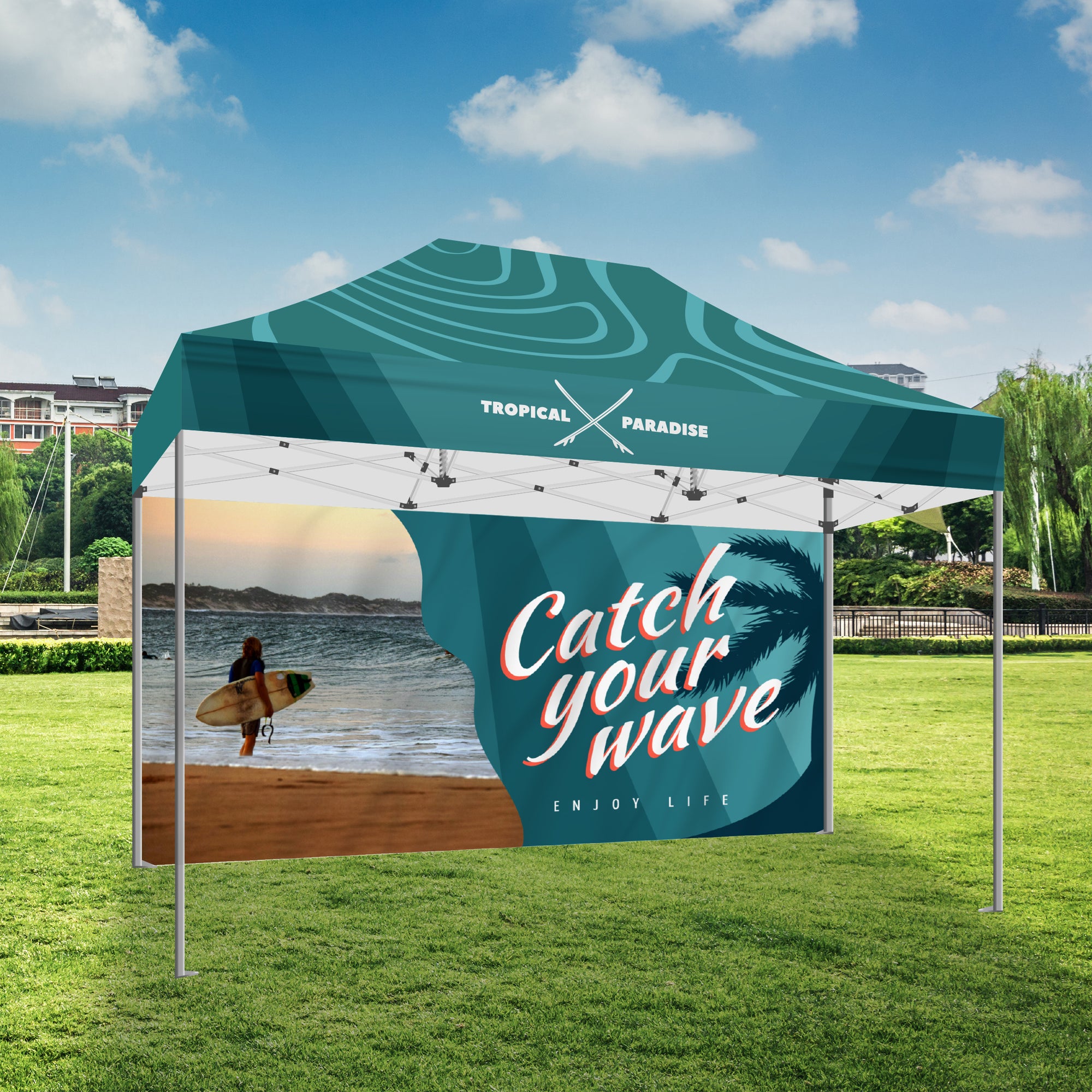 10x15 Premium Tent w/ Full Color Canopy and Back Wall