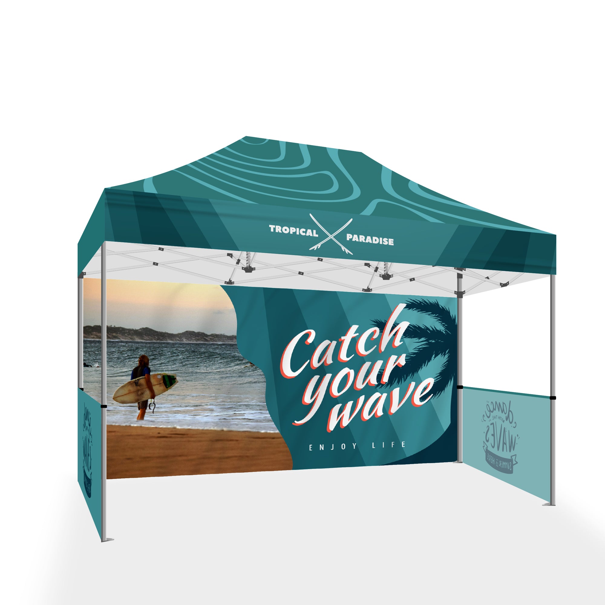 10x15 Premium Tent w/ Full Color Canopy, Back Wall, and Side Walls