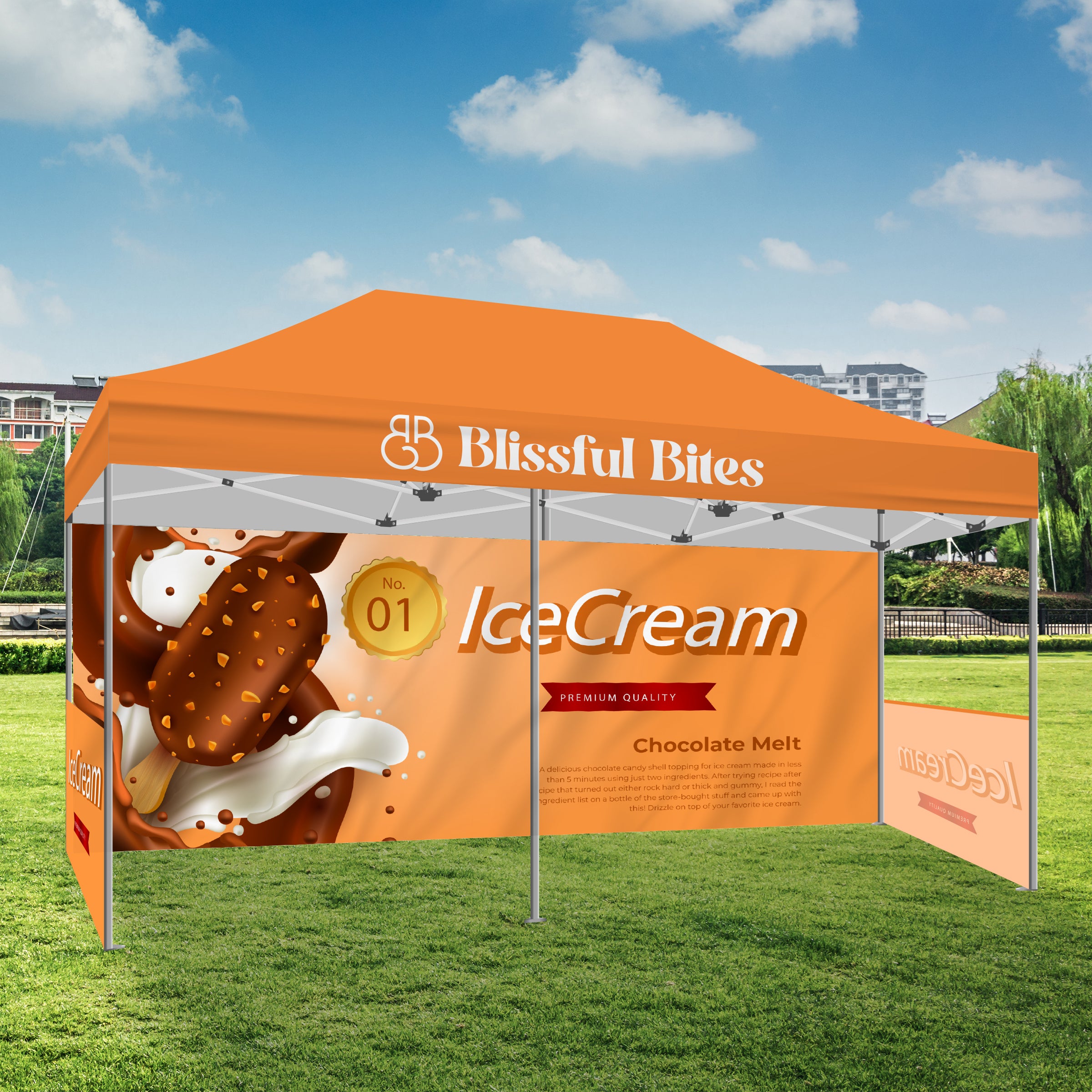 10x20 Premium Tent w/ Full Color Canopy, Back Wall, and Side Walls