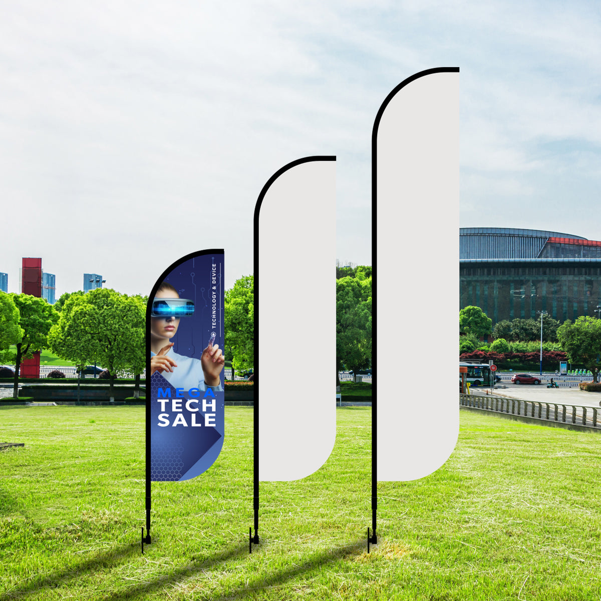 8' Feathered Flag Kit w/ Double Sided Imprint, Poles, Ground Stake and ...