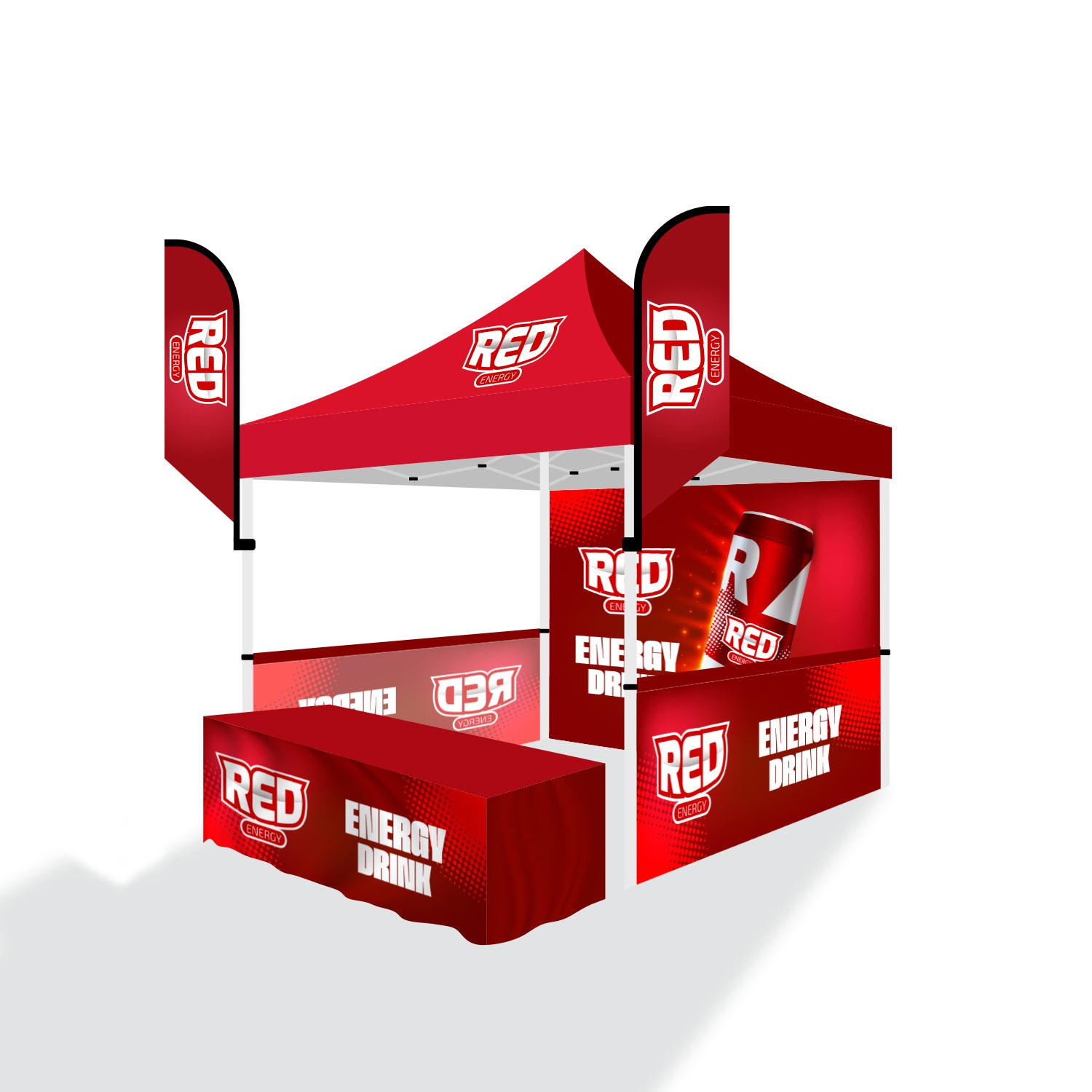 TNT10BWSWTCTB - HassleFree™ 10x10 Premium Tent w/ Full Color Canopy, Back Wall, Side Walls, 6' Table Cover, and (2) 8' Tent Banners