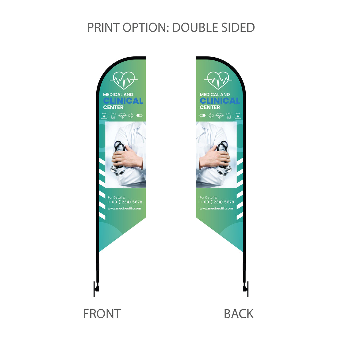 12' Feathered Flag Kit w/ Double Sided Imprint, Poles, Ground Stake and Carry Case