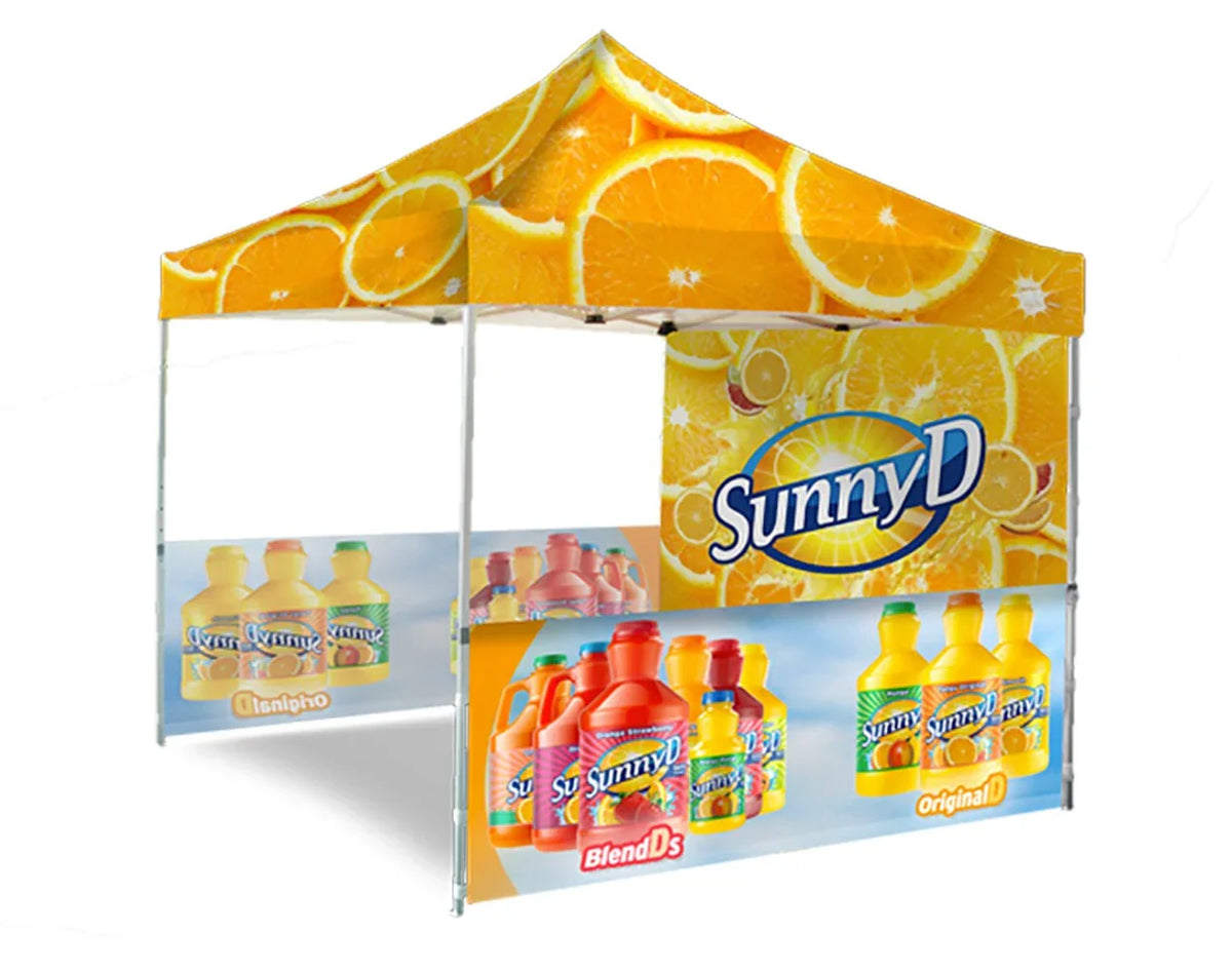 HassleFree™ 10x10 Premium Tent w/ Full Color Canopy, Back Wall, and Side Walls