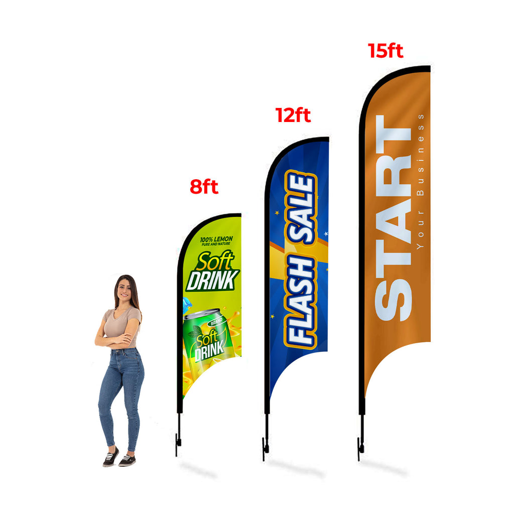12' Feathered Flag Kit w/ Double Sided Imprint, Poles, Ground Stake and Carry Case