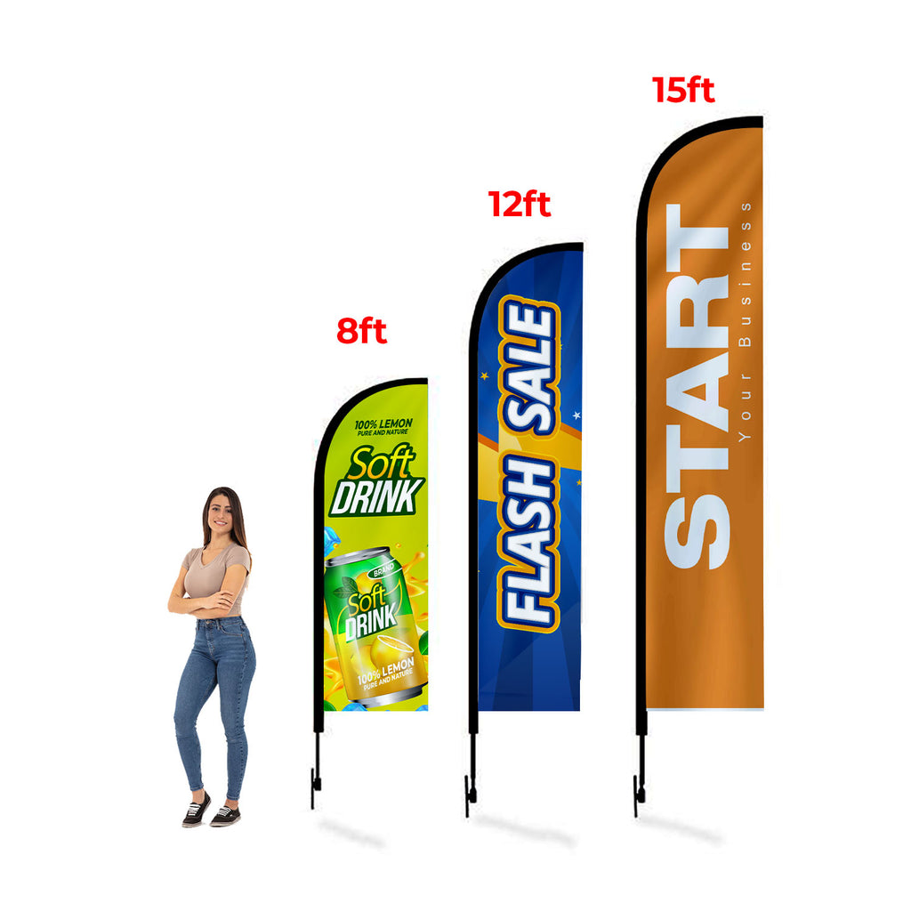 15' Feathered Flag Kit w/ Double Sided Imprint, Poles, Ground Stake and Carry Case