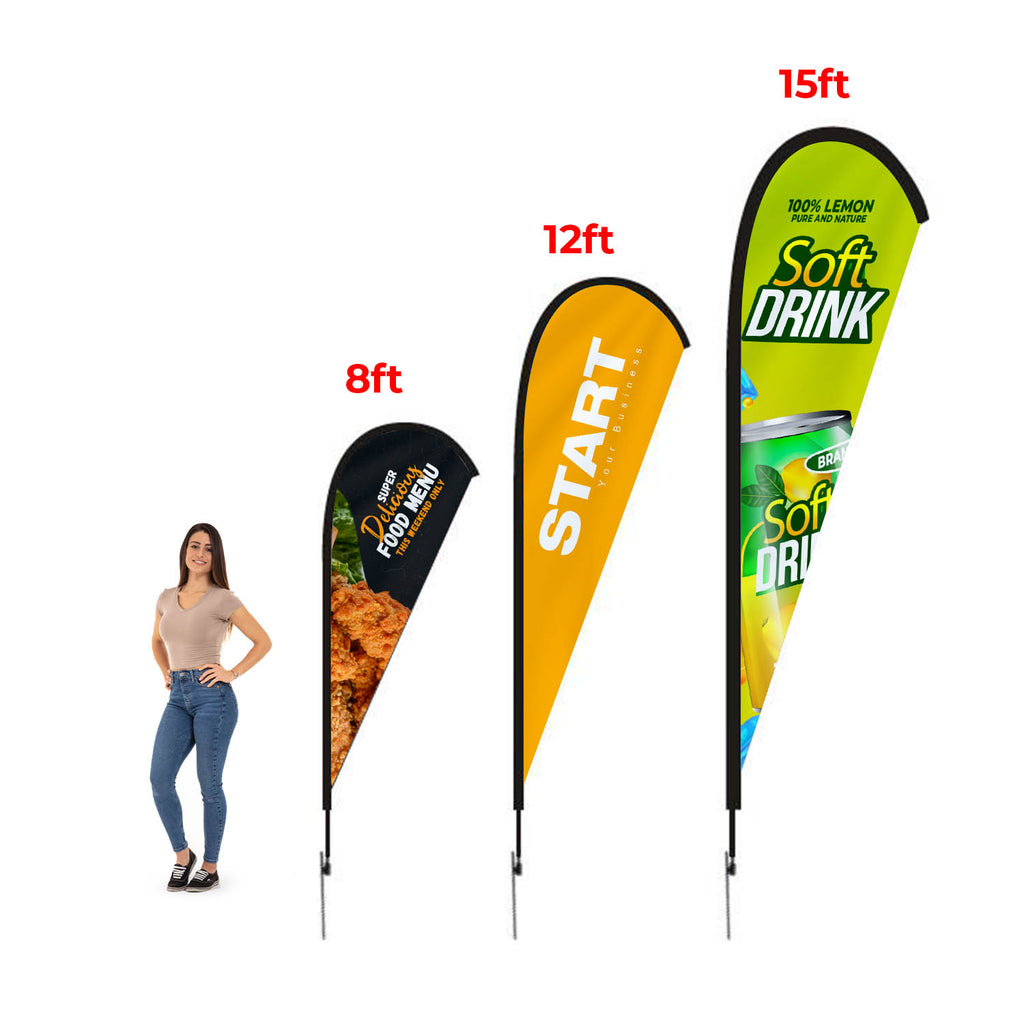 12' Teardrop Flag Kit w/ Double Sided Imprint, Poles, Ground Stake and Carry Case